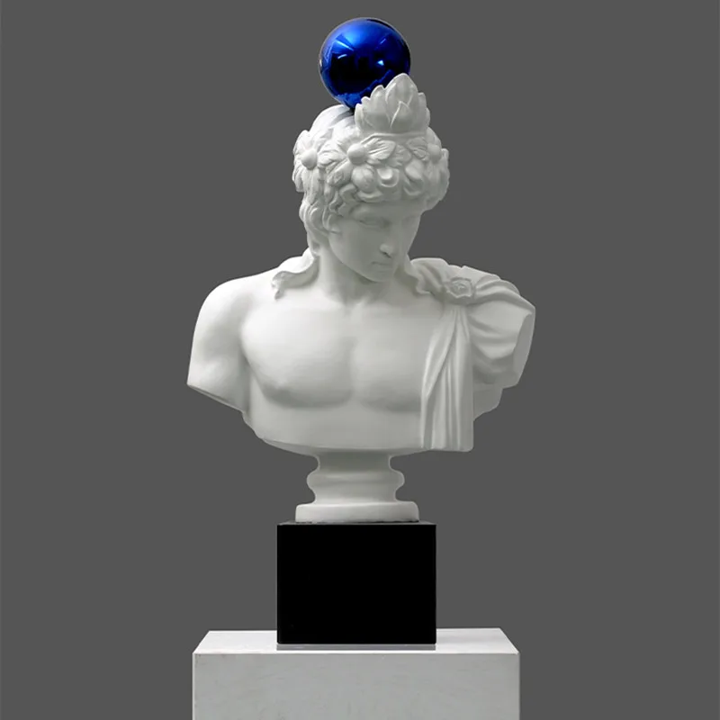 

60CM ANCIENT GREECE ABSTRACT PLATING BLUE BEADS FIGURE STATUE BOYS ART SCULPTURE CREATIVE HOME DECORATION LIVING ROOM R4013