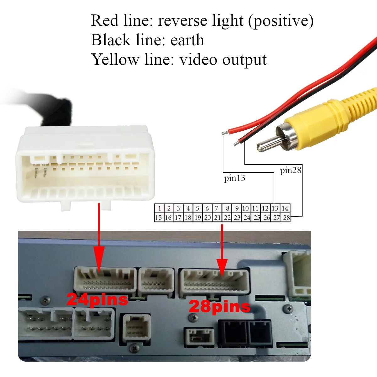 

24 Pin 12V Car Video Adaptor Connector Wiring Reversing Camera GPS Head Unit Cable For Toyota Kluger RAV4