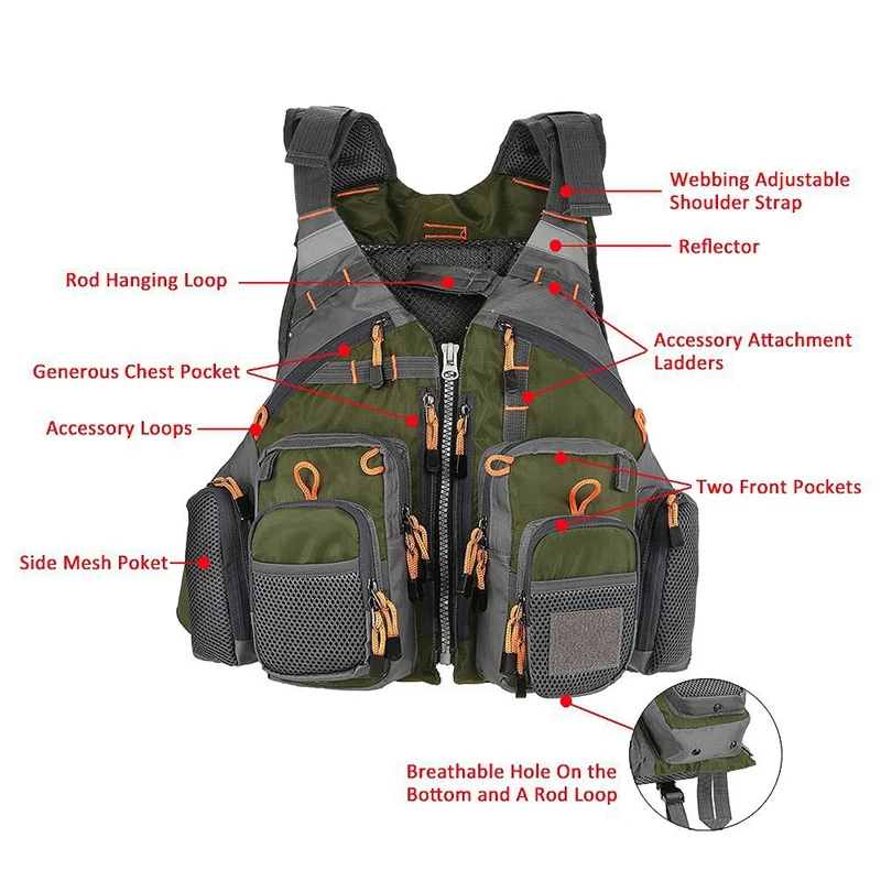 Fly Fishing Vest Breathable Padded Superior 209Lb Bearing Life Safety Jacket for Swimming Sailing Boating Kayak Flo | Спорт и