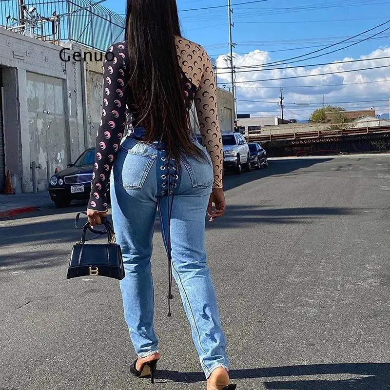 Женские прямые джинсы с заниженной талией синие винтажные повседневные