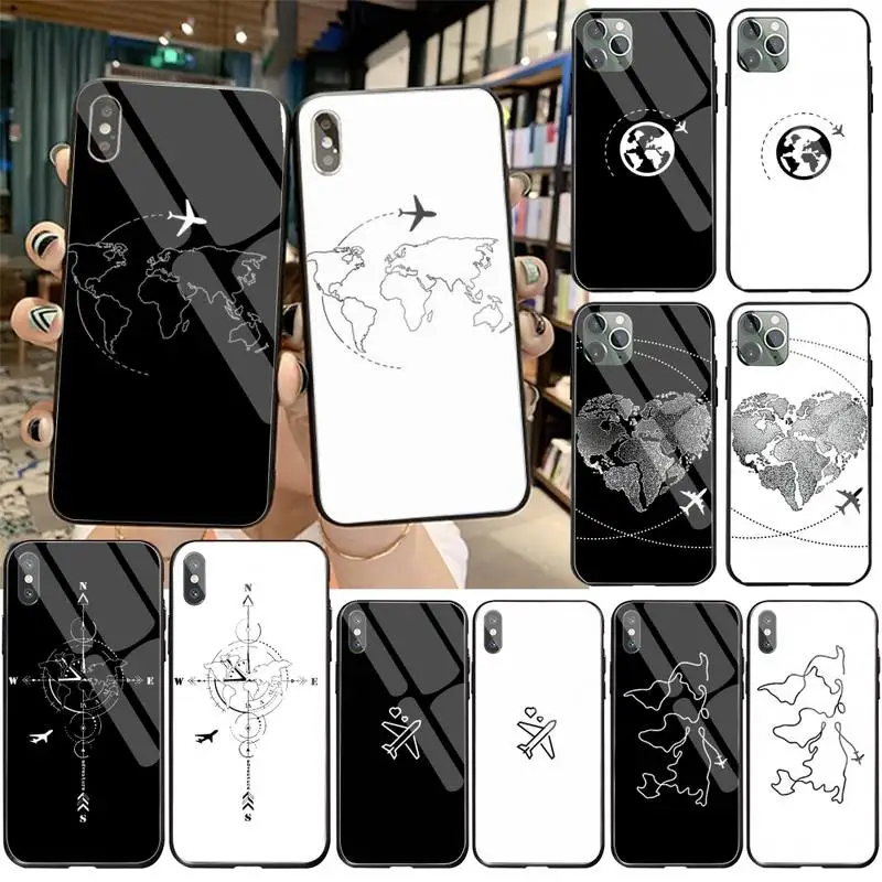 

PENGHUWAN Planes Map Designs black Phone Case Cover Hull Tempered Glass For iPhone 11 Pro XR XS MAX 8 X 7 6S 6 Plus SE 2020 case
