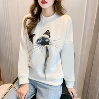long sleeve cat printed space cotton sweatershirts 2021 autumn new fashion casual top women clothes sweatershirts women 813j