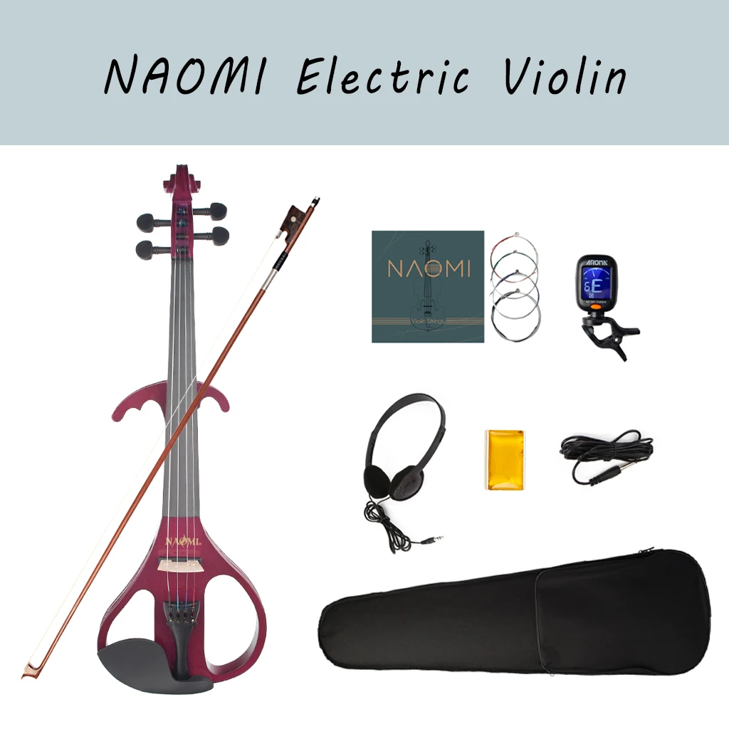 

NAOMI Silent Electric Solid Wood Violin 4/4 Size Violin Active Pickup Red Color With Violin Case Bow Rosin Tuner Strings