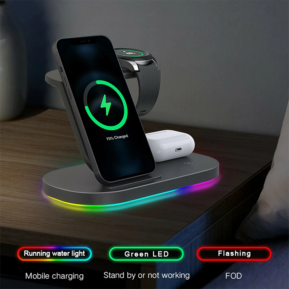 15w 3in1 wireless qi fast charger stand for iphone 11 12 xs xr x 8 charging dock station for samsung galaxy s2010s9 s8 watch3 free global shipping