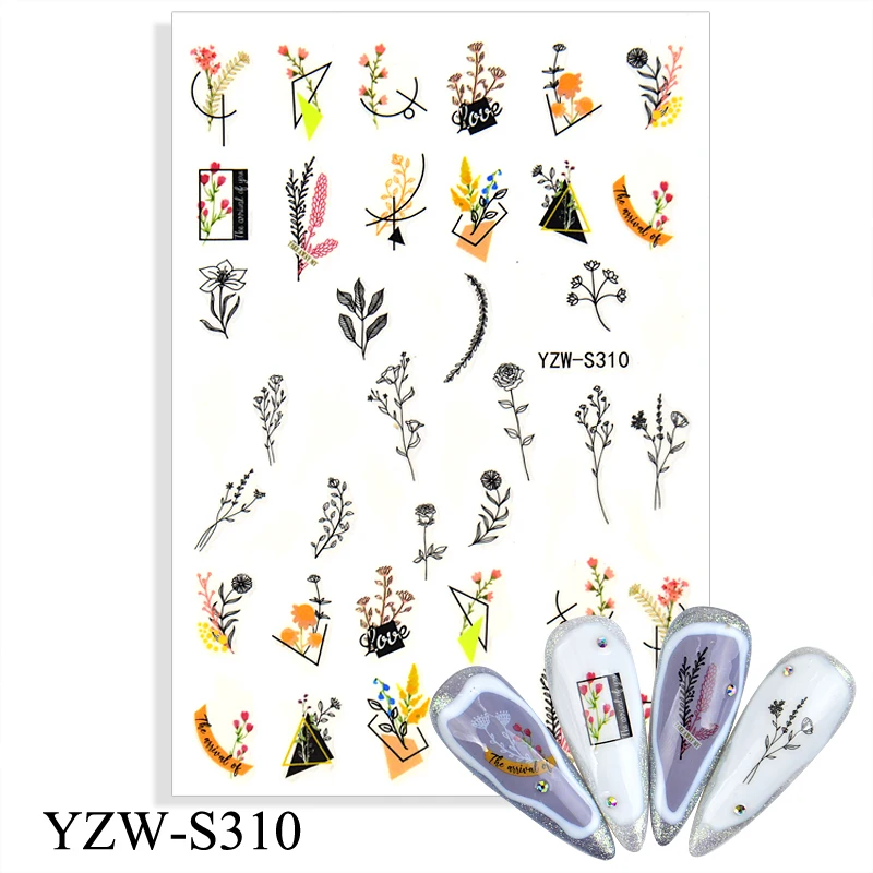 

Новогодние 3D наклейки для ногтей, клейкие наклейки, цветочный букет, трава, линия, дизайн, Хэллоуин, маникюрная фольга, украшения для дизайна...