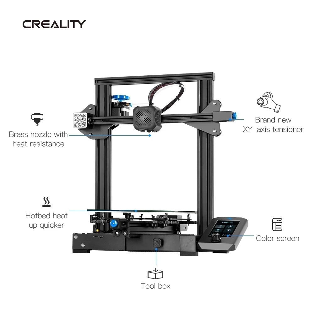 Плата управления CREALITY 3D Ender-3 V2 с бесшумными шаговыми двигателями TMC2208, новым пользовательским интерфейсом и 4,3-дюймовым цветным ЖК-дисплеем, стеклянной карборундовой печатью на принтере.
