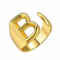 hollow a z letter gold color metal adjustable opening ring initials name alphabet female party party jewelry