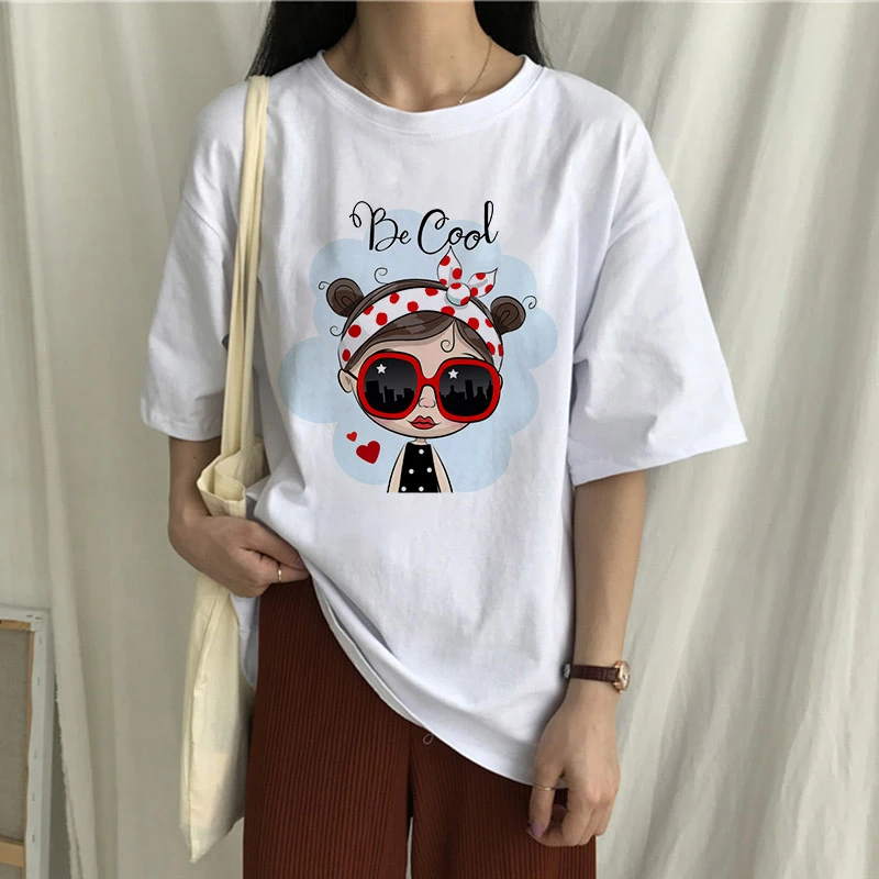 

2021 verão feminino camiseta bonito menina impresso tshirts casual topos t harajuku 90s vintage branco tshirt roupas femininas