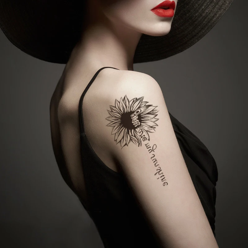 

Temporary Tattoo Stickers Black Sunflowers English Alphabet Design Fake Tattoos Waterproof Tatoos Arm Legs Large Size for Women