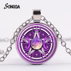 Фиолетовый Триединая луна ожерелье богини Сверхъестественное пентаграмма Wicca защитное стекло Подвески магическое ожерелье для мужчин и женщин