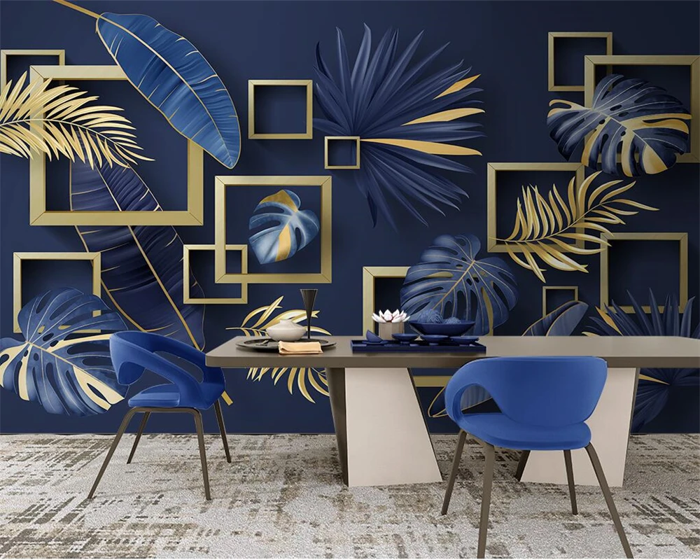 

beibehang Custom modern new papier peint light luxury Nordic tropical plants lapis lazuli blue bedroom living room wallpaper