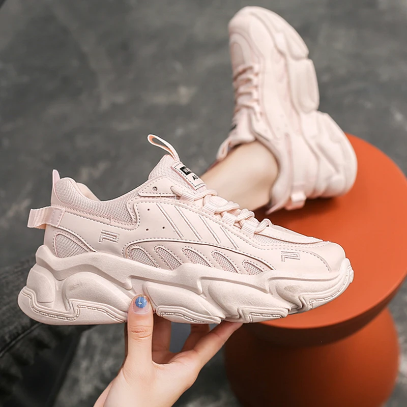 

Women's Fashion Casual Shoes Chunky Shoes Lace-up Platform Sneakers Black Women Shoes White Vulcanized Shoes Fashion Dad Shoes