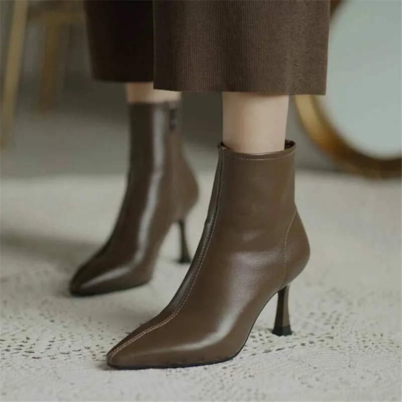 

Spring Women Shoes Mid-Calf Chelsea Boots PU Zipper Thin Heels Square Toe Black White Ankle Boot Size 35-40 New Fashion Solid