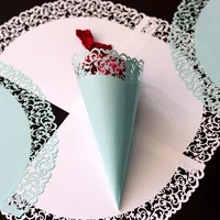 50pcs confetti paper cup lace flower paper petal cones candy holder white blue wedding diy cups party decorative accessories