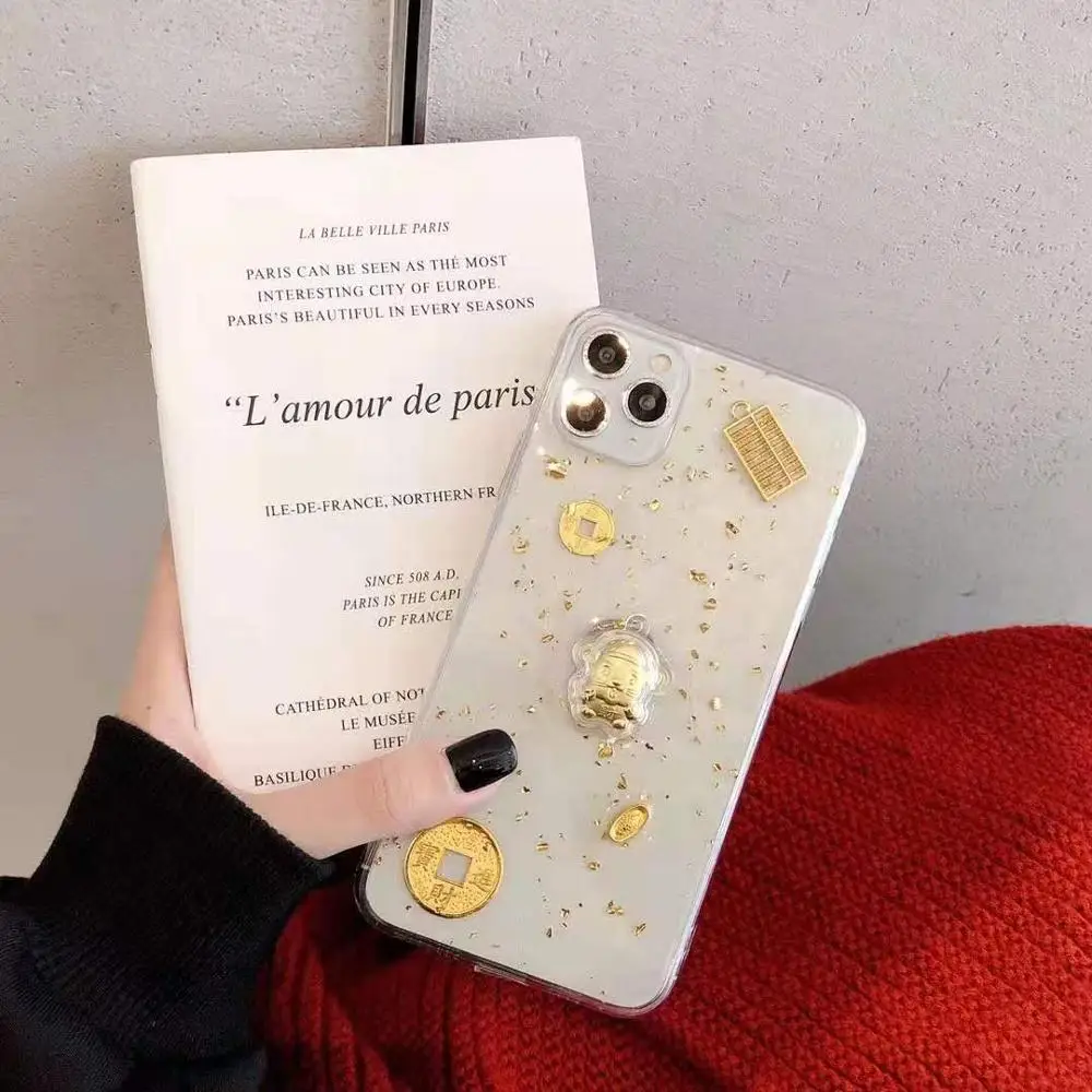 New year iphone Cases Rat money Gold coins Sequins transparent case for X XR XS MAX 11 Clean soft 6 7 8 | Мобильные телефоны и