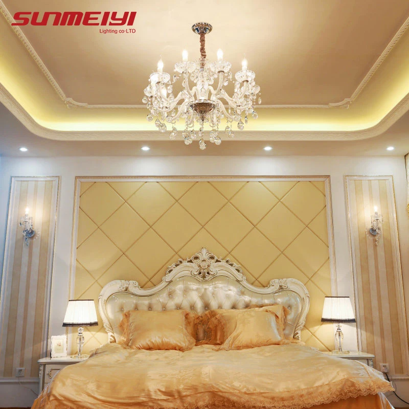 

Modern Clear Crystal LED Chandelier Lighting Dining Room Hotel lustres de cristal large Chandelier with White Lampshade