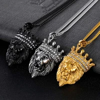 jhsl classic men necklace chain animal lion pendant black cold silver color stainless steel fashion jewelry wholesale