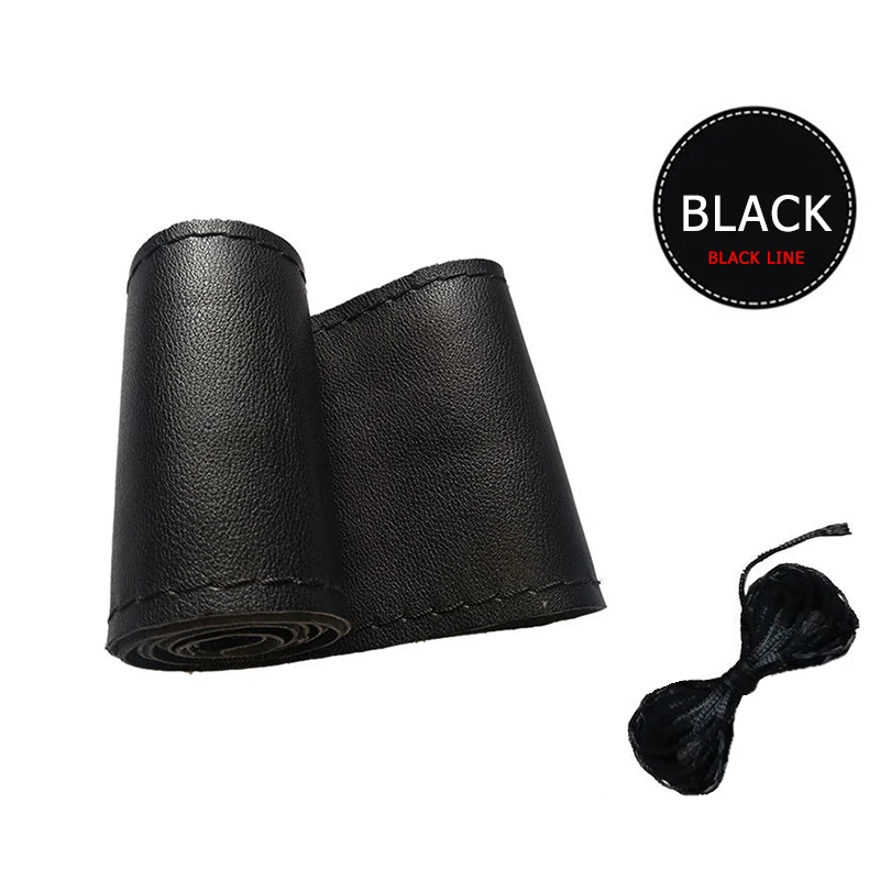 black black line DIY оплетка на руль чехол рулевого колеса автомобиля с иглами и резьбой искусственная кожа диаметр 38 см рулевое покрытие автомобиля - Название цвета: black black line