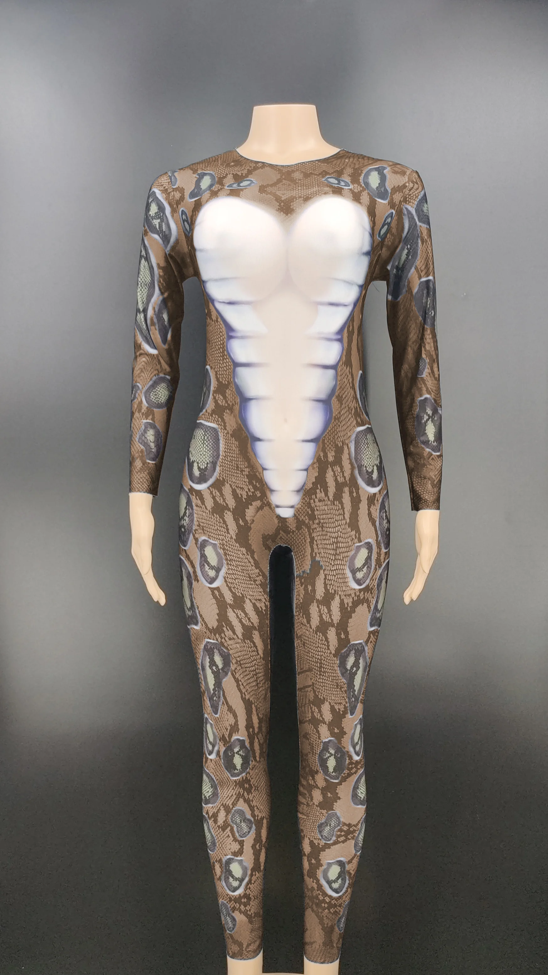 Women Sexy Stage Women Long Sleeve Turtleneck Bodysuit Slim Romper Tops Snake Skin Print Clubwear Party Jumpsuit Leotard