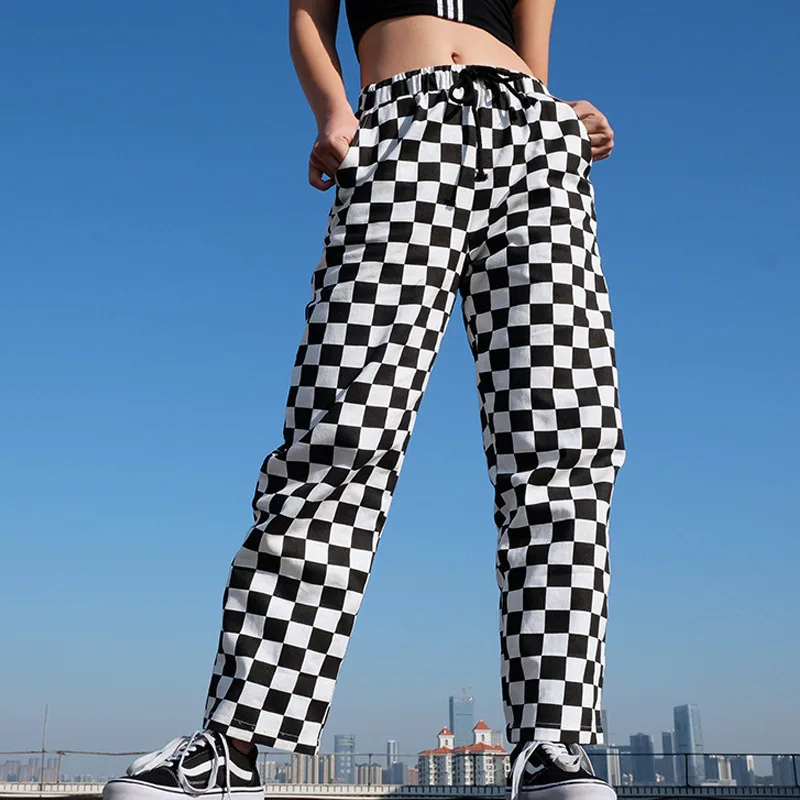 

gothic women sweatpants korean style stacked leggings wide leg Drawstring Plaid vintage streetwear women Casual pants Low