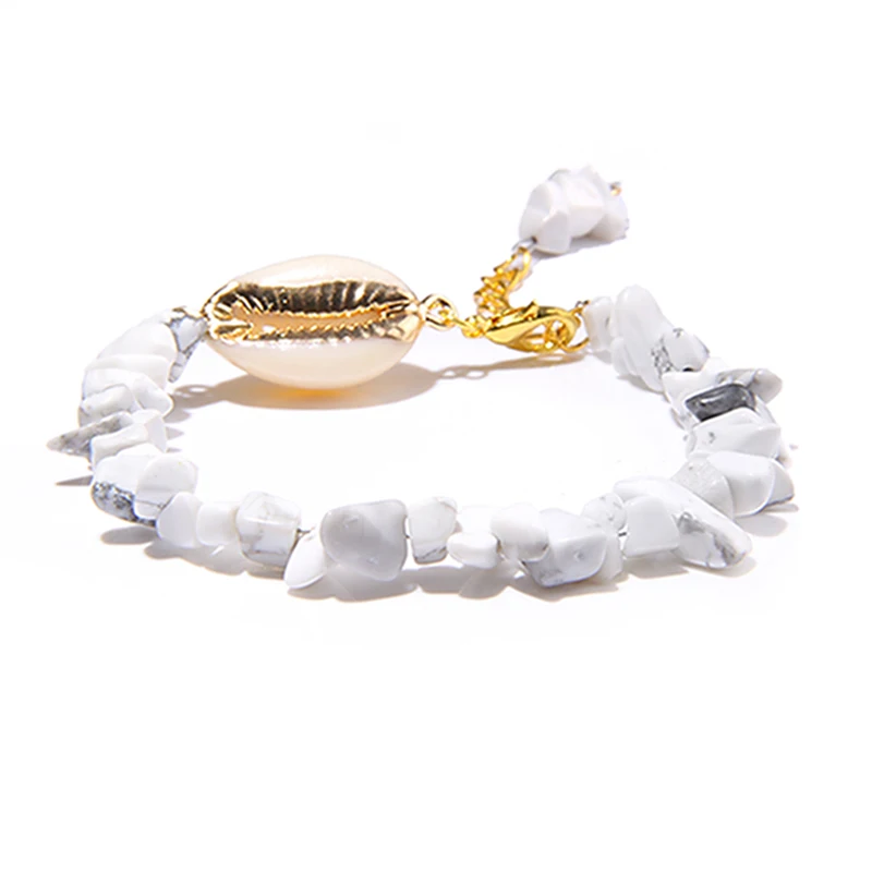 White Turquoise Женские браслеты, натуральный фиолетовый флюорит, Амазонит, браслет, оболочка, шарм, чип, бусины, Кристальные браслеты - Окраска металла: White Turquoise