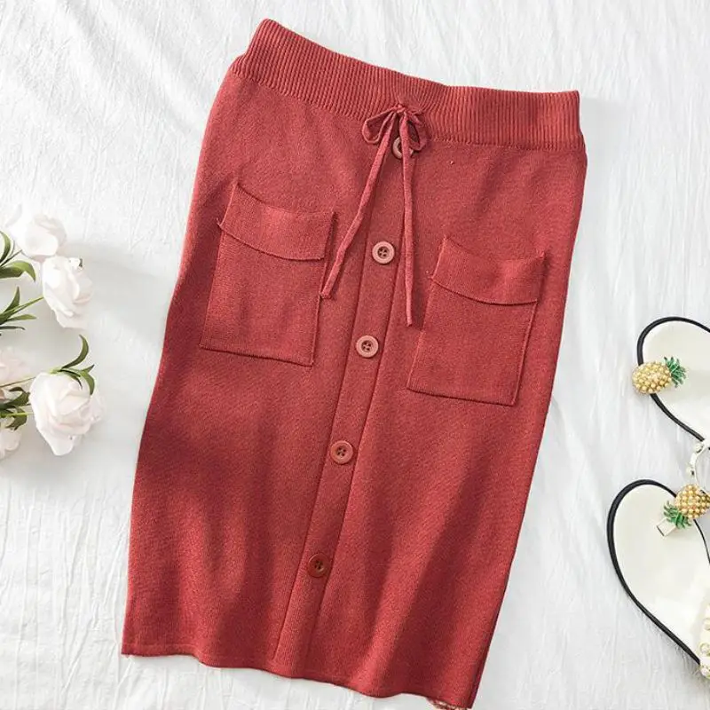 

Women Autumn Skirt Sweet Vintage High Waist Wild Solid Color Bag Hip Casual Skirt