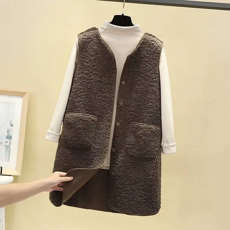 

Elaborate Waistcoat Female Long Imitation Lambs Wool Vest Fall Winter Fashion Joker Woman Coat