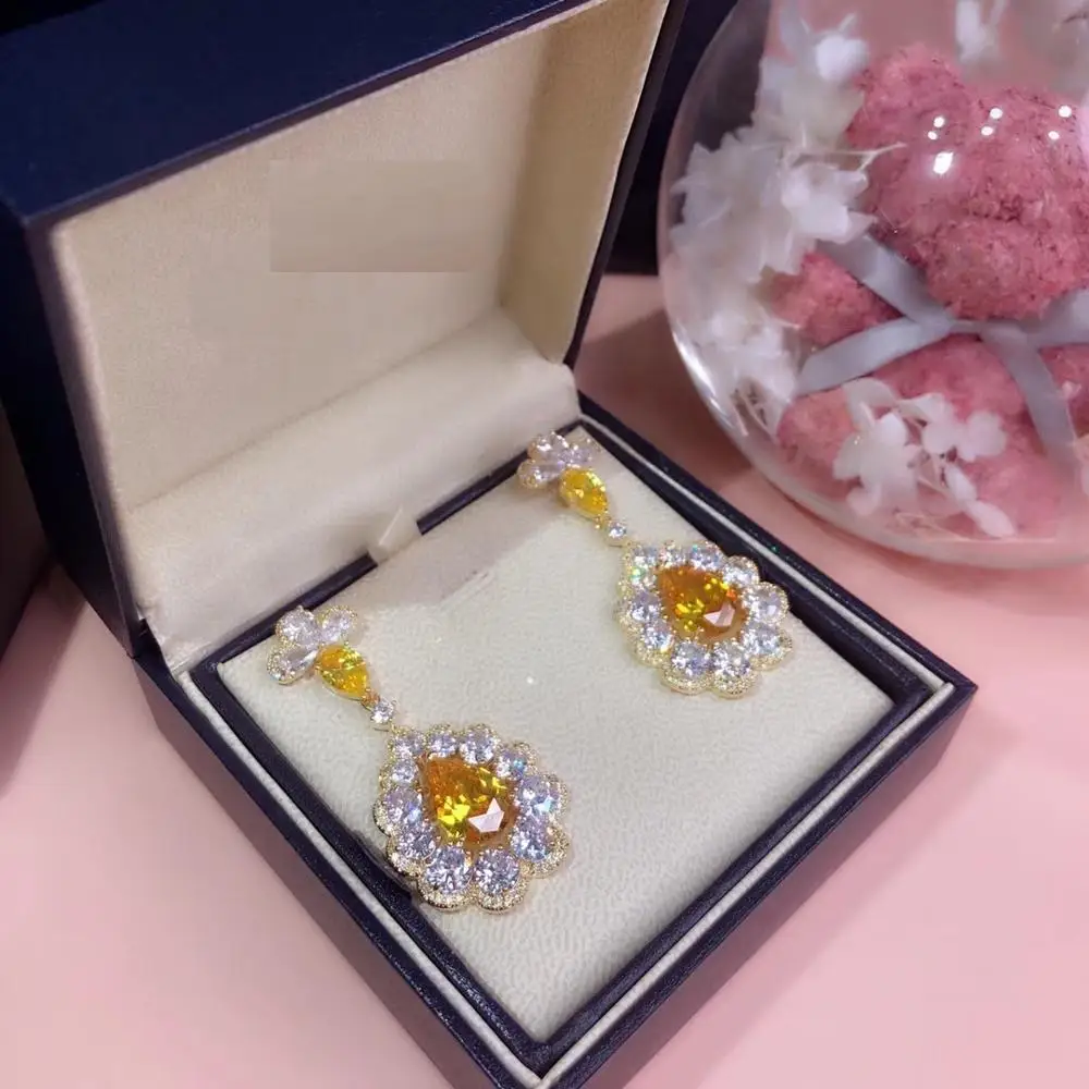 Женские свадебные серьги-капельки в форме цветка S925 цвета шампанского золото