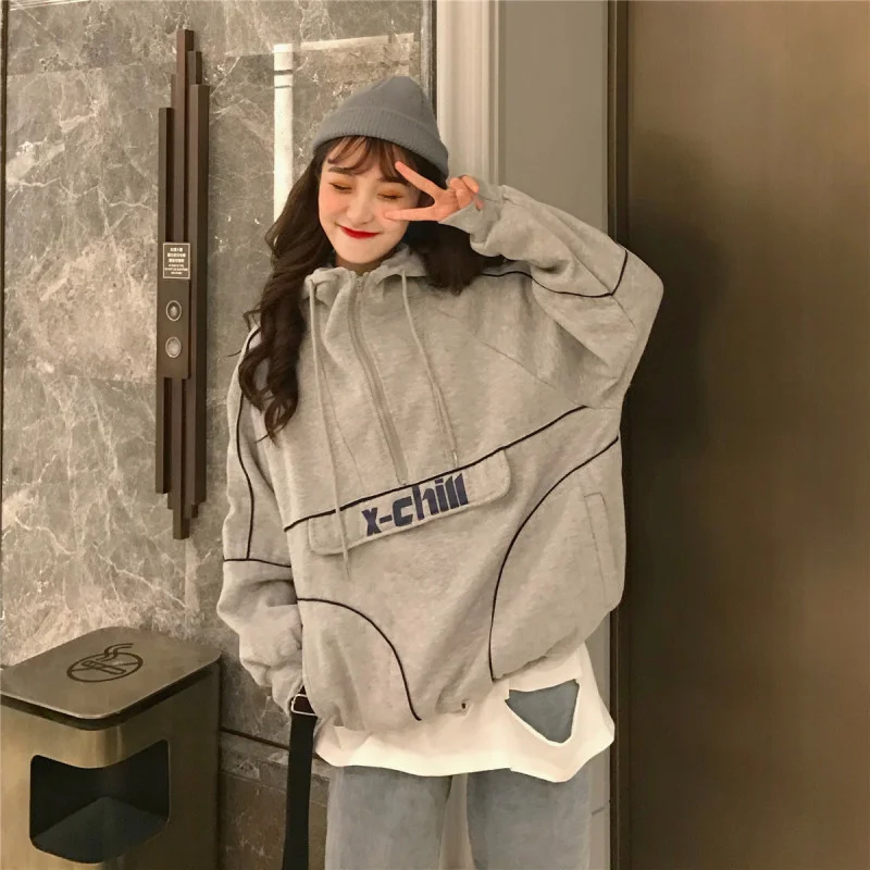 

Толстовка большого размера Real Shot, толстовка с капюшоном, утепленная, осень и зима, новый корейский стиль, на молнии