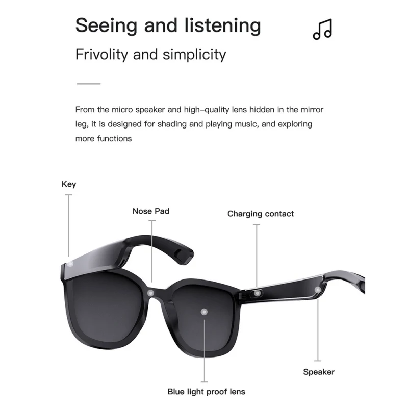 저렴한 블랙 스마트 안경 E30 충전식 선글라스 기술 하이파이 헤드폰, 마이크 포함 블루투스 오디오 안경