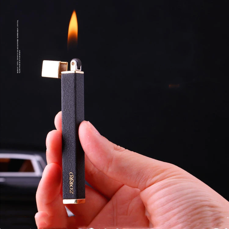 

New ZORRO Ultra Thin Metal Gas Lighter Slim Free Fire Torch Compact Refillable Windproof Lighter Butane Cigarette Pocket Lighter