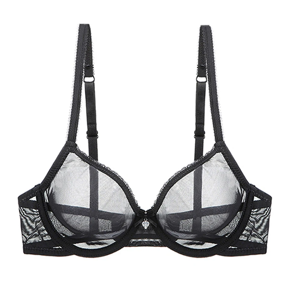 Sexy Ultra-Thin Cup Mesh Lace Underwear Transparent Unlined 1 Bra And 2 Panties Bra Set G-String For Ladies
