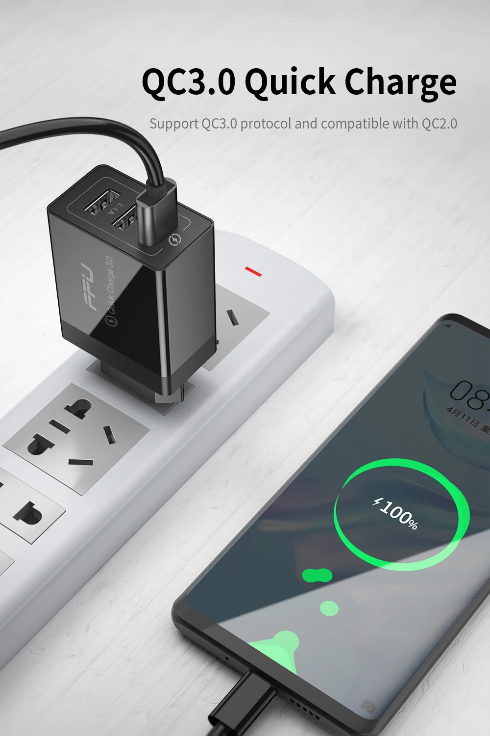 FPU 3 Port USB Charger 30W Quick Charge 3.0 2.0 Mobile Phone Charger for iPhone EU QC3.0 Fast Charger for Huawei Samsung S9+ S10
