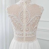 Couture White Beach Wedding Dress Luxury Illusion Chiffon Beading Slit See Through Bridal Gown Customized