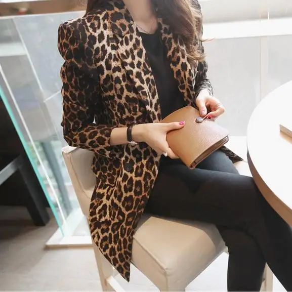 

Women's Clothes 2021 Spring and Autumn New Fashion Slim Fit Slimming Leopard Print Small Suit Ol Mid-Length Short Top