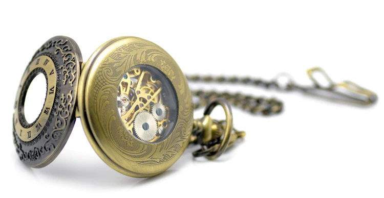 2019 роскошный бренд стимпанк Скелет бронзовые Механические карманные часы