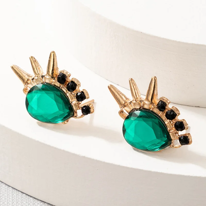 

2021 Turkey Green Crystal Rhinestone Evil Eye Stud Earrings For Women Trendy Punk Earings Jewelry Gift