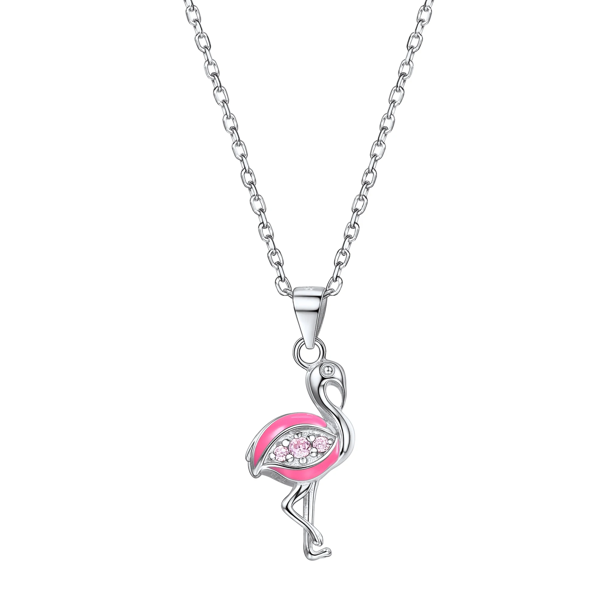 

ChainsPro 100% 925 Sterling Silver Flamingo Pendant Valentine's Day Jewelry Girl's Dainty Gift Cute Animal Necklace Women P647