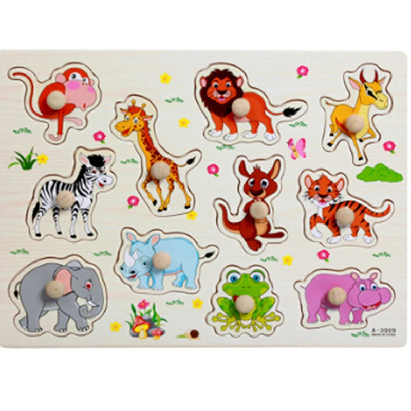 

Hot Sale Wooden Toy Hand Puzzles People Animals Recognition Puzzle For Children Montessori Educational Development Toy