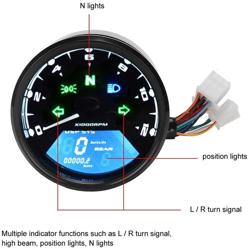 

Motorcycle Universal LCD Digital Speeeter 12000RPM LED Backlight Motorcycle Oeter for 2,4 Cylinders Meter