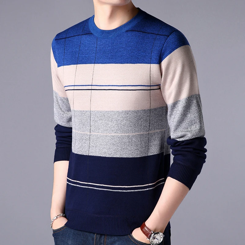 Warm Winter Striped Sweater Men 2019 Thick Men's Pullover Plus Size Slim Long Sleeve Fleece 4XL | Мужская одежда