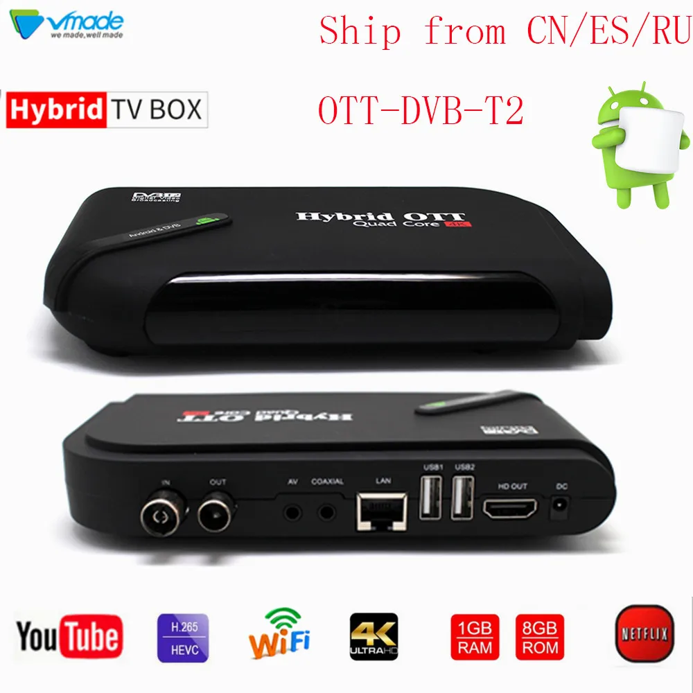 Vmade Android 7,1 OS Восьмиядерный ТВ приставка и DVB-T2 эфирный ТВ приемник 1G 8G Amlogic S905D поддержка Netflix Hulu Flixster Youtube