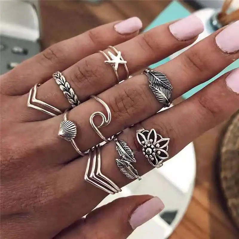 

12pcs/sets Bohemian Moon Joint Ring for Women Men Lovely Heart Wing Geometric Wedding Ring Jewelry Accessories Wholesale