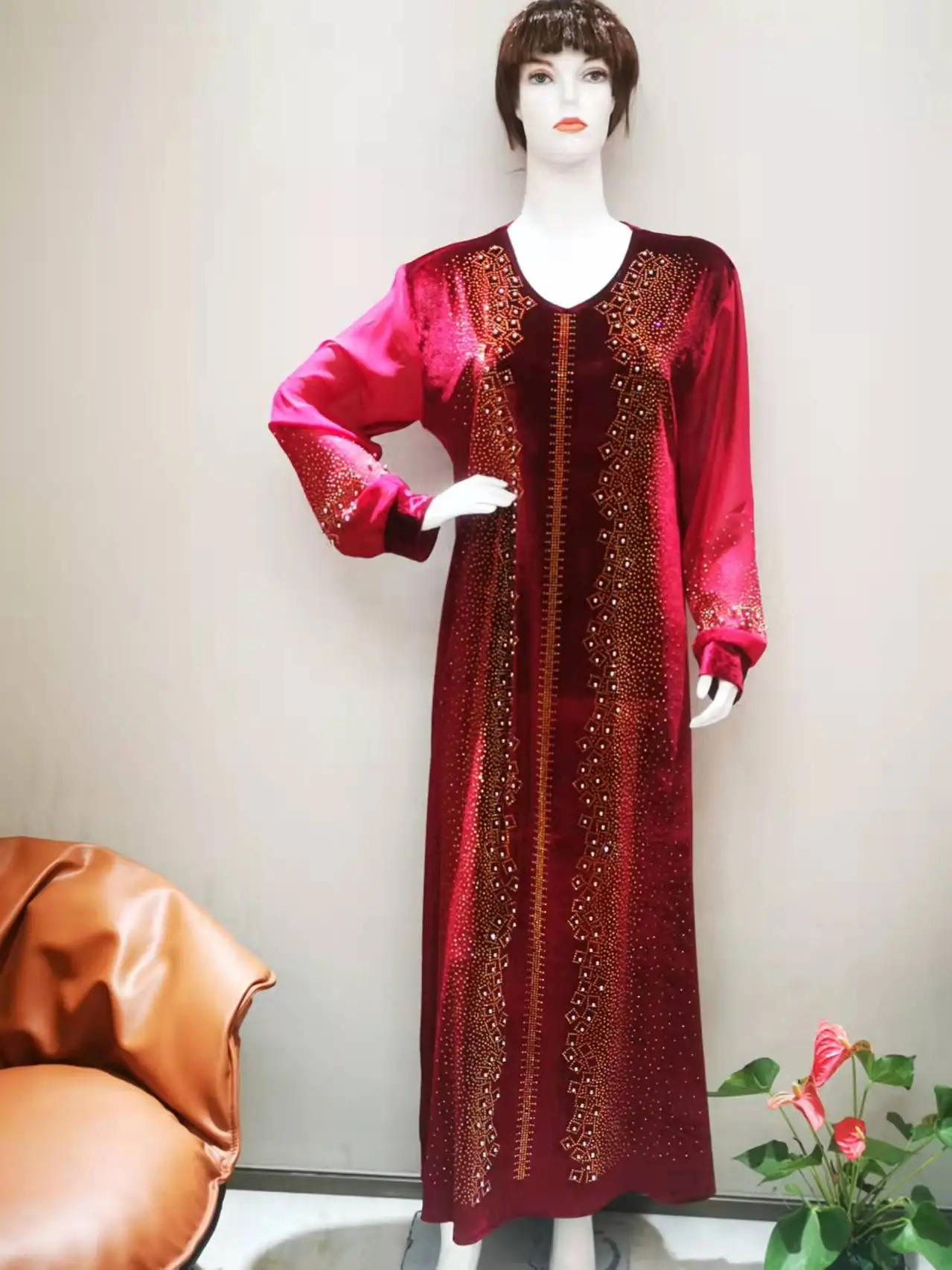 

Abaya Дубай, Турция мусульманский кафтан длинное платье, женское платье с бисером и стразами, одежда для исламских праздников, вечернее платье...