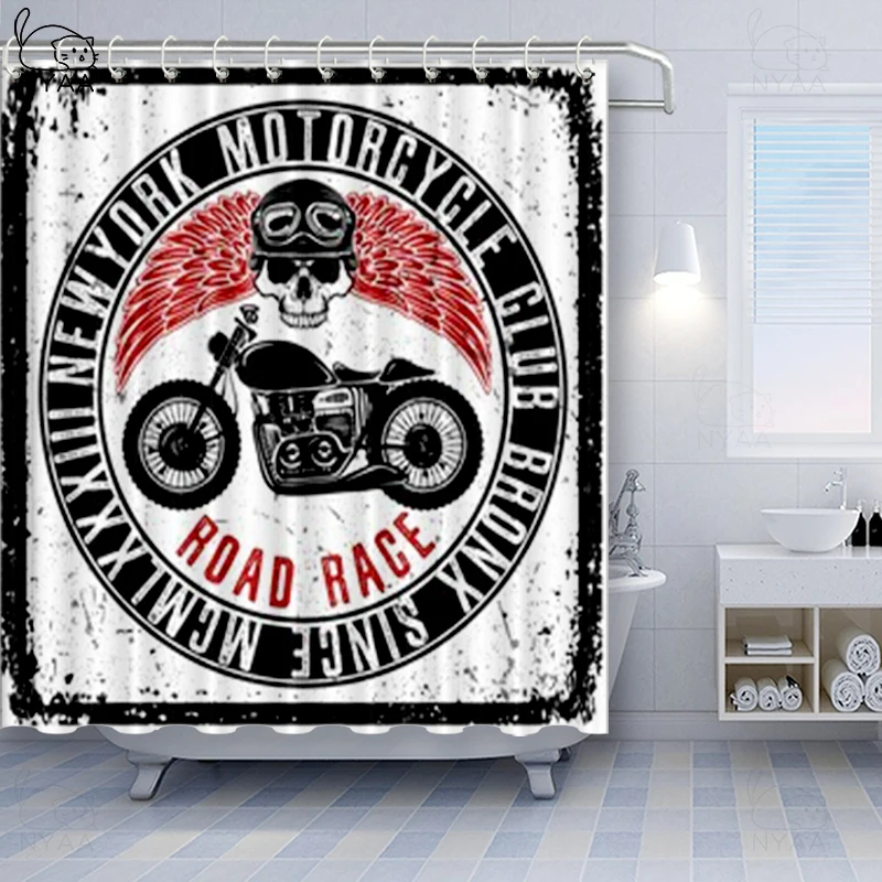 Мотоциклетная шторка с черепом и крыльями шлема занавеска для душа в байкерском