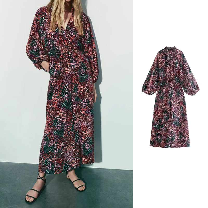 

Женский слитный комбинезон FANAN Za, повседневный комбинезон с цветочным принтом, длинным рукавом и V-образным вырезом, в стиле ретро, для осени,...