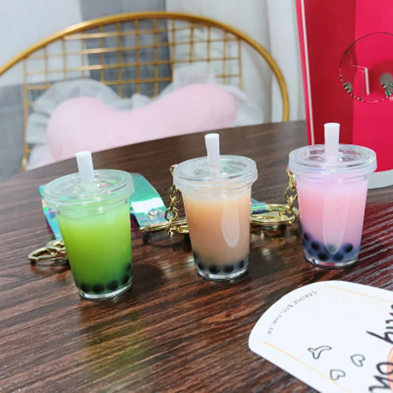 Милый брелок с жемчужинами для молочного чая ключей имитацией напитков