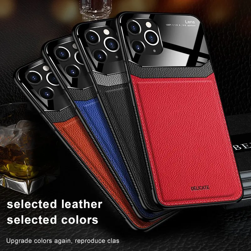 shockproof case for iphone 11 pro max xs xr x pu leather mirror tempered glass phone back cover for iphone 8 7 6 6s plus free global shipping