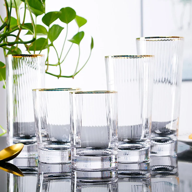 Чайная кружка с золотой оправой стеклянная чашка Хрустальный прозрачный бокал