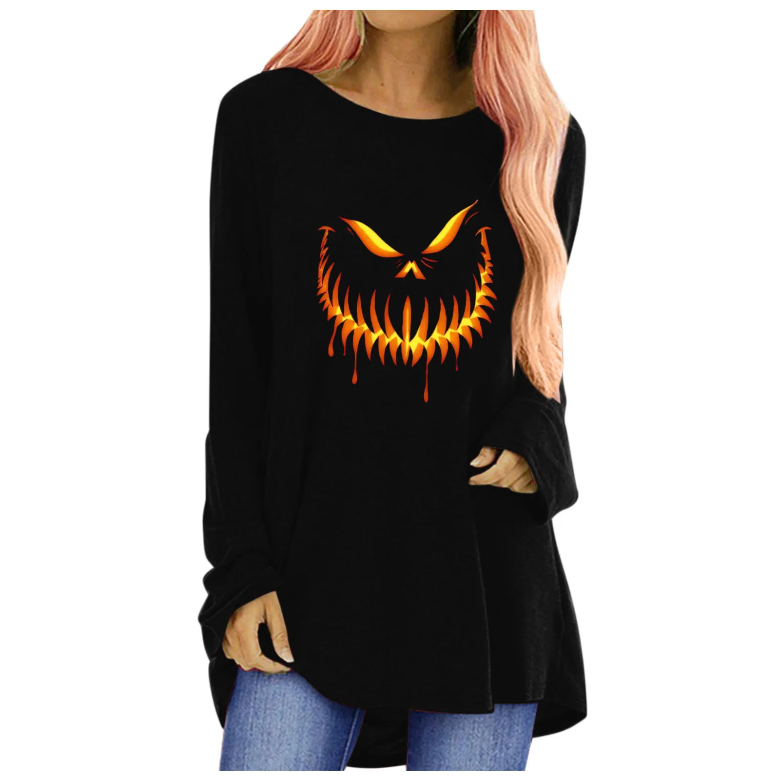 

New Halloween T-Shirt Fashion Women's T Shirt Autumn Winter Ladies O Neck Tops Female Women Long Sleeve Shirt Blusas Pullover
